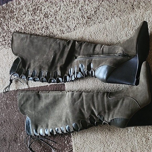 Olive Green Thigh High Boots - Picture 1 of 7